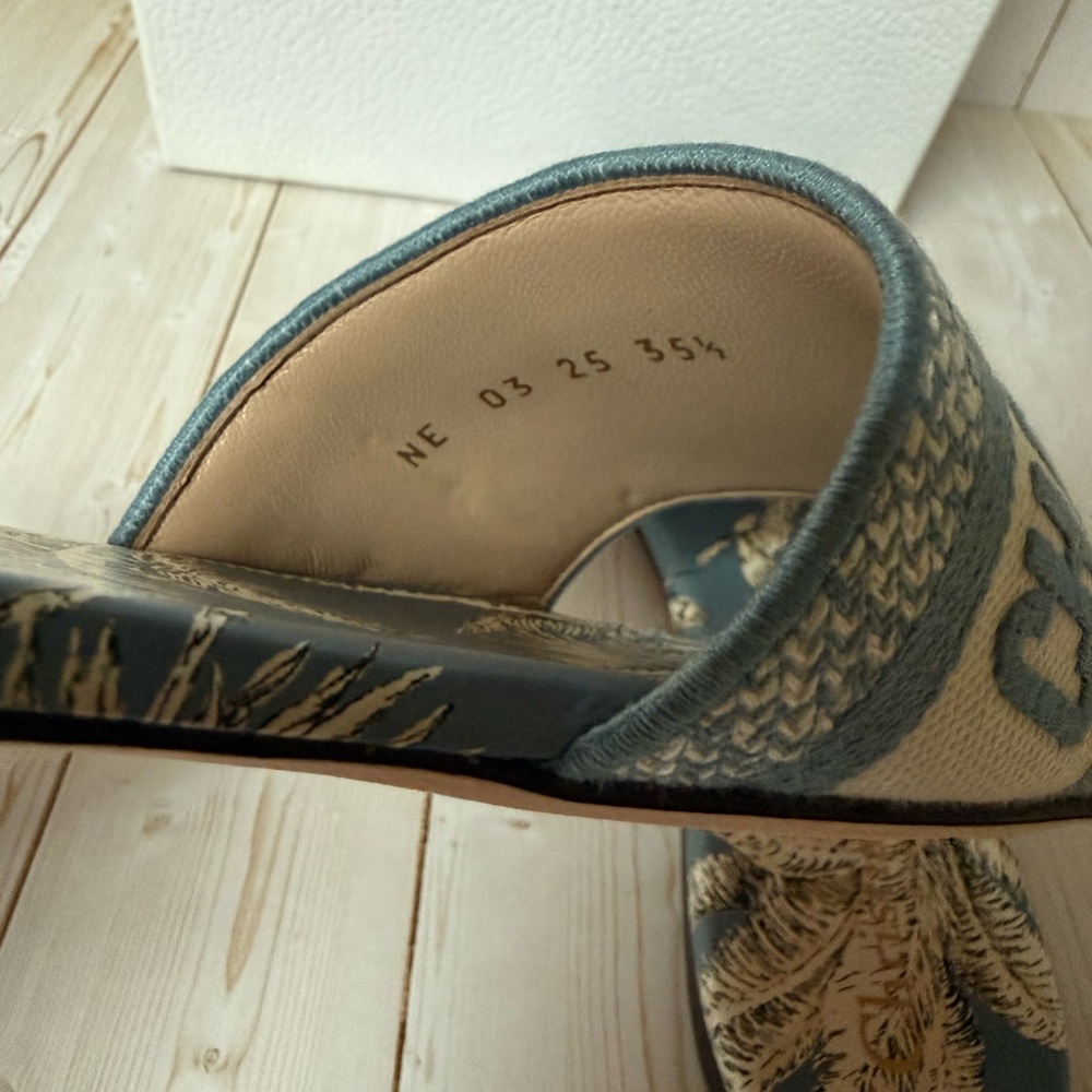 Christian Dior Canvas TDJ Palm Embroidered Dway Slide Sandals Blue Sz 35.5 / 5.5 - Picture 11 of 15